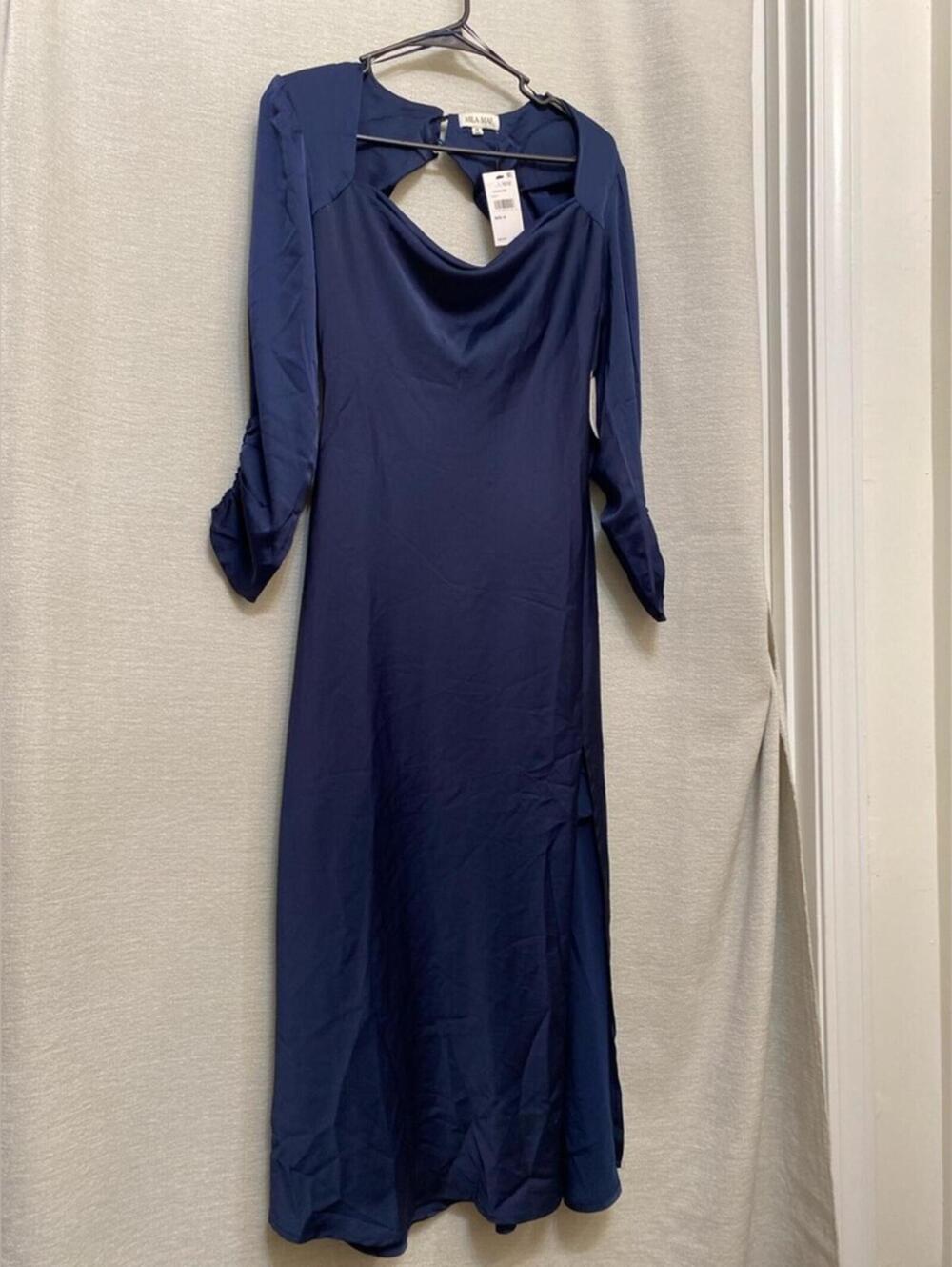 NWT Long Sleeve Navy Cowl Dress with keyhole back
